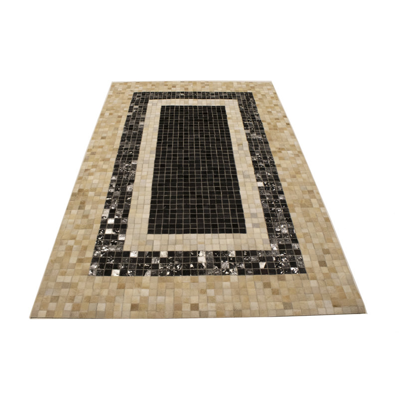Tapis oriental beige moderne en cuir et en similicuir 5X8, Rectangle de 5 pi x 8 pi
