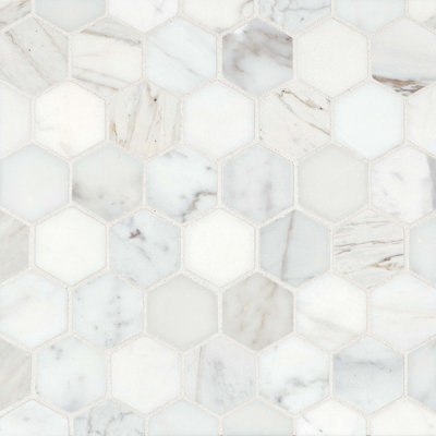 Calacatta 12" x 12" Marble Patterned Wall & Floor Tile in White