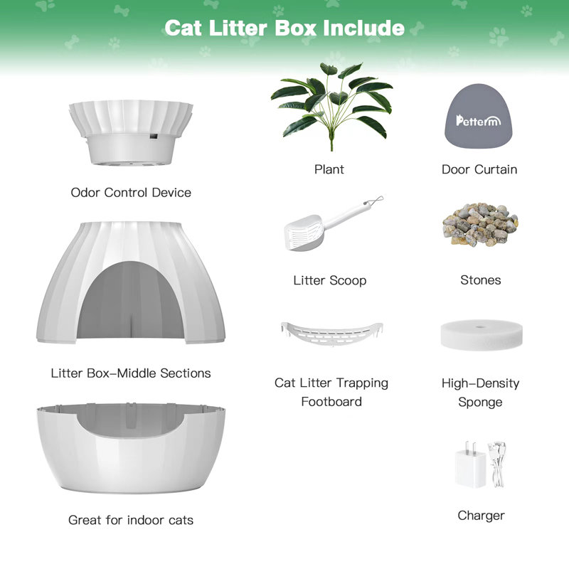 Extra Large Hidden Plant Litter Box Furniture with Smart Odour Control System, Scoop