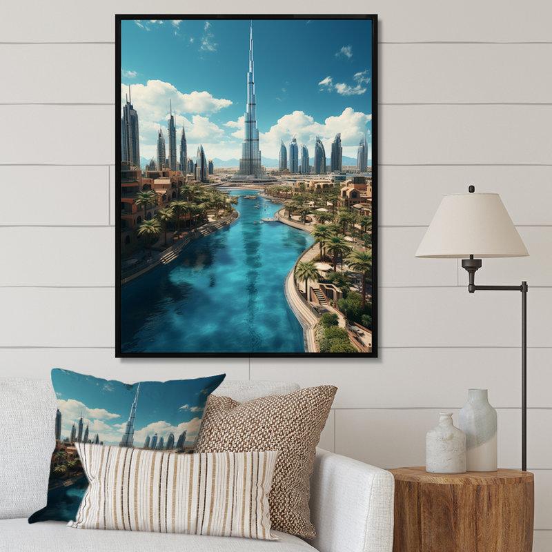 Cityscapes Wall Art Living Room, H 32 po x l 16 po x P 1 po, Cadre flottant noir