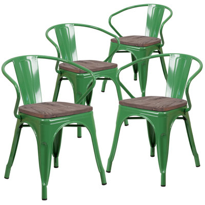 Kester 4 Pk. Metal Chair with Wood Seat and Arms