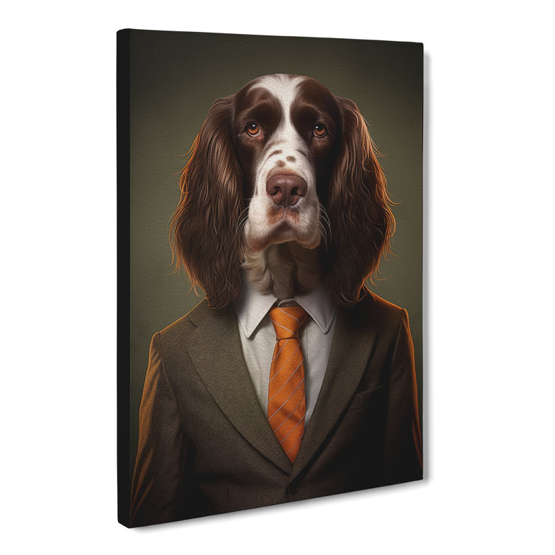 English Springer Spaniel In A Suit Painting No.2 - No Frame Print, 60cm H x 40cm W x 3cm D