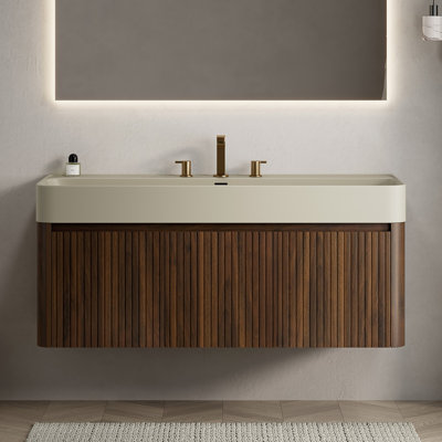 24" Bathroom Vanity&Sink,Floating Storage Cabinet,Integrated Basin with 3 Pre-drilled Faucet Holes, Disassembled, Faucet & Drain Excluded