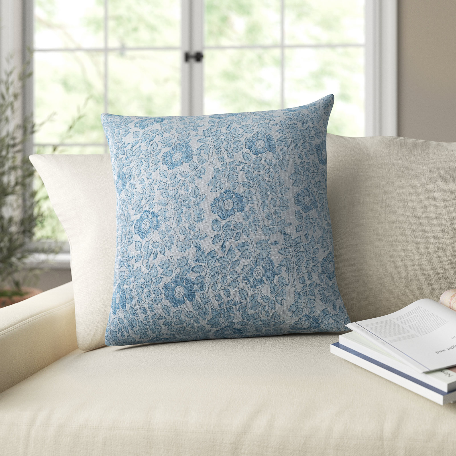 Tallie Floral Linen Pillow Cover, 18" x 18", Pillow Cover Only - No Insert