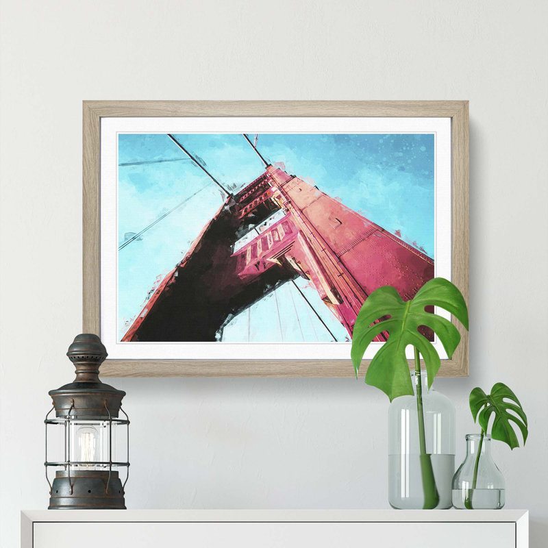 View of the Golden Gate Bridge in San Francisco - Picture Frame Graphic Art Print, 50cm H x 76cm W x 2cm D, Oak