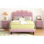 Queen Upholstered Smart LED Bed Frame With Elegant Flowers Headboard,Floating Velvet Platform LED Bed With Wooden Slats Support,Pink-176540485