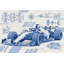 Papier peint mural représentant un plan de voiture de course de Formule 1 : dessin technique bleu marine et bleu-112856833-112856843