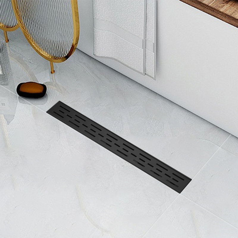 Drain de douche linéaire 24 "avec grille à motif de barres, Noir mat