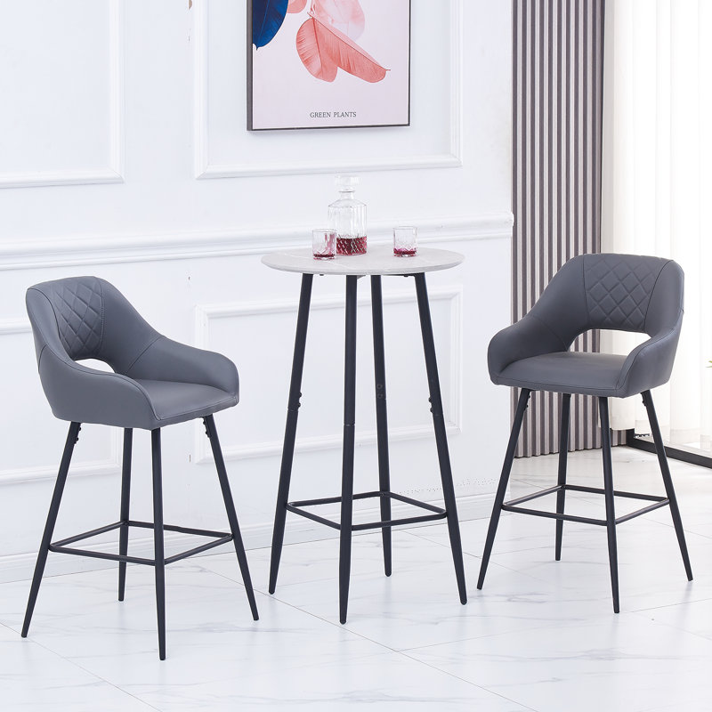 Cowles 67cm Faux Leather Upholstered Arm Bar Stool, Grey
