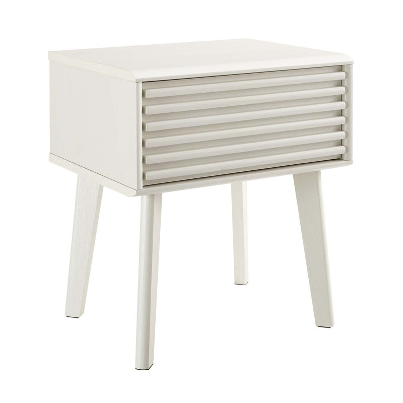 Mid-Century Modern Render End Table with Storage in White