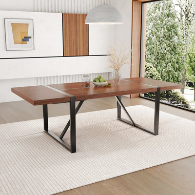 87" Wood Dining Table With Thickened Metal Legs(Walnut Wood) by 17 Stories