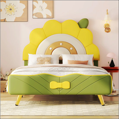 Adairsville Upholstered Platform Bed With Sunflower Shaped Headboard For Bedroom