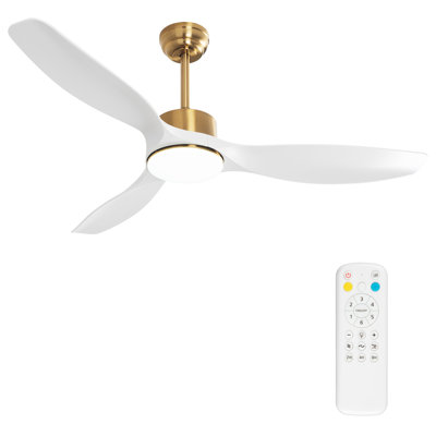 52in. White ABS Blades and Gold Top Downrod Mount Standard Ceiling Fan with Dimmable LED Included and 6-Speed Remote