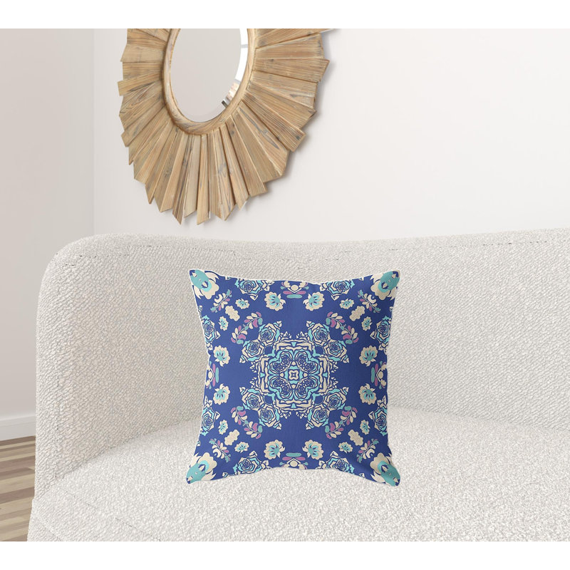 Coussin 20 po x 20 po, Bleu / blanc cassé floral