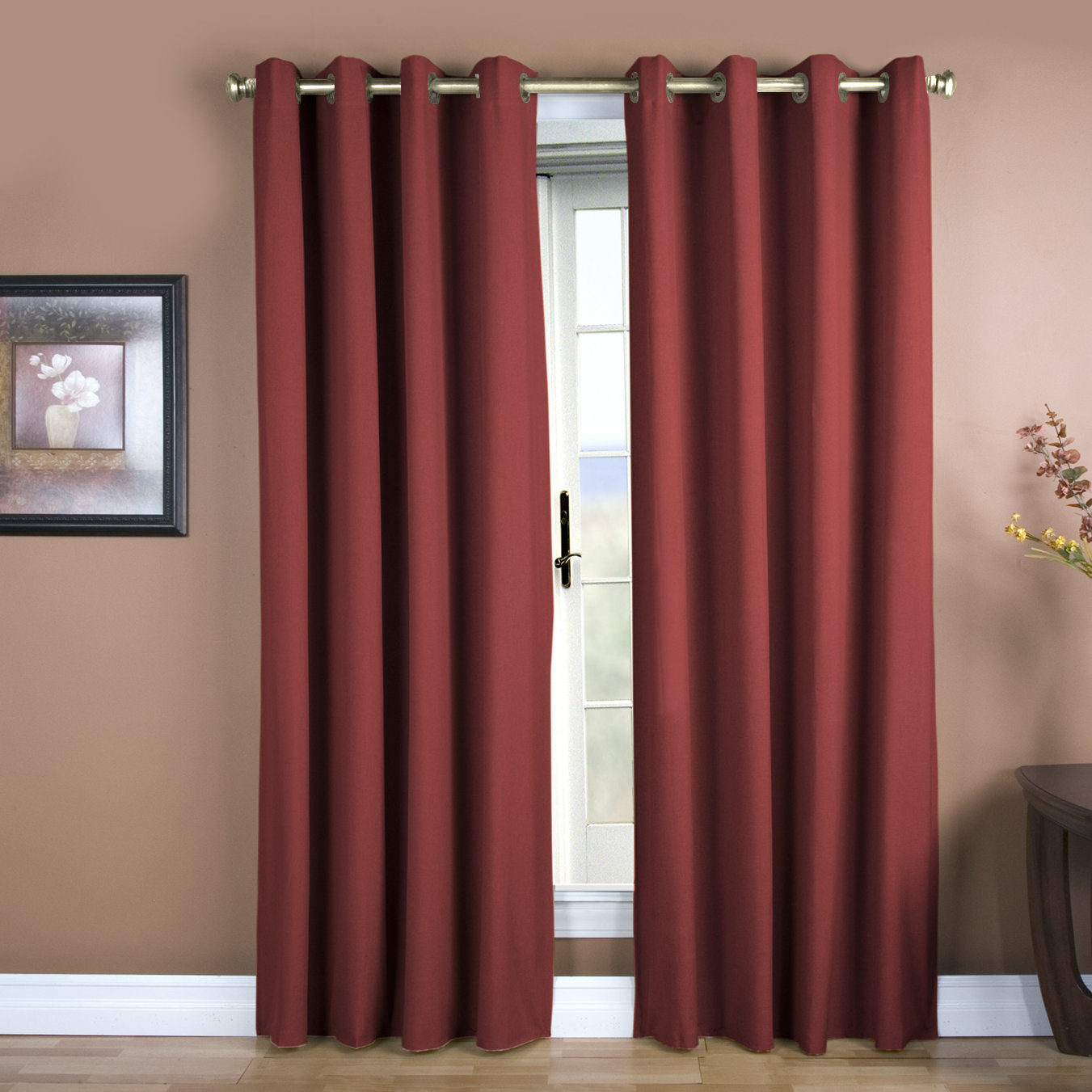 Lakeland Solid Semi-Sheer Grommet Curtain Panel, Pomegranate, 56" W x 84" L