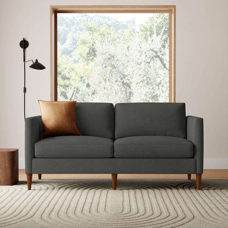 Clifford Upholstered Custom Studio Sofa, Davis Smoke Bouclé