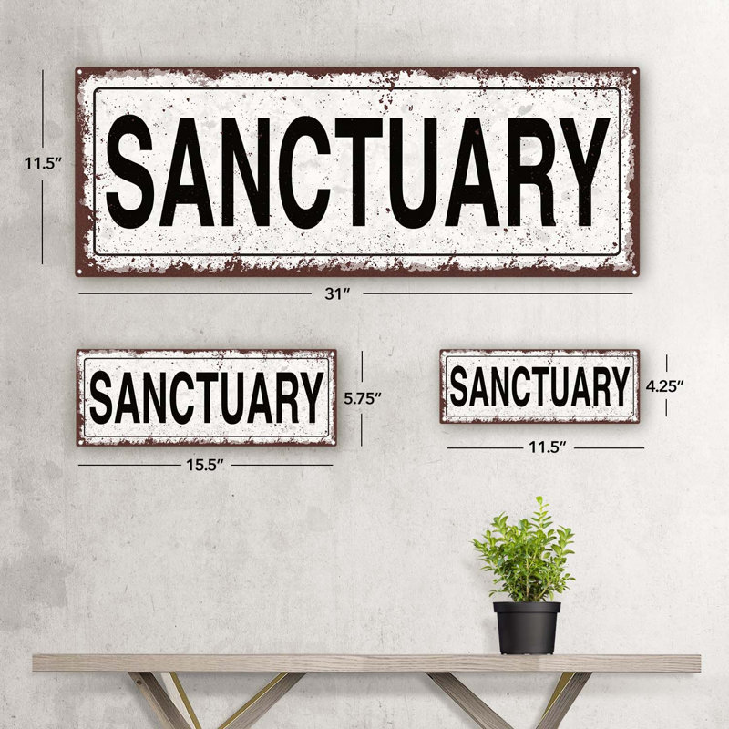 "Sanctuary Metal Sign" sur métal, H 4,25 po x l 11,5 po