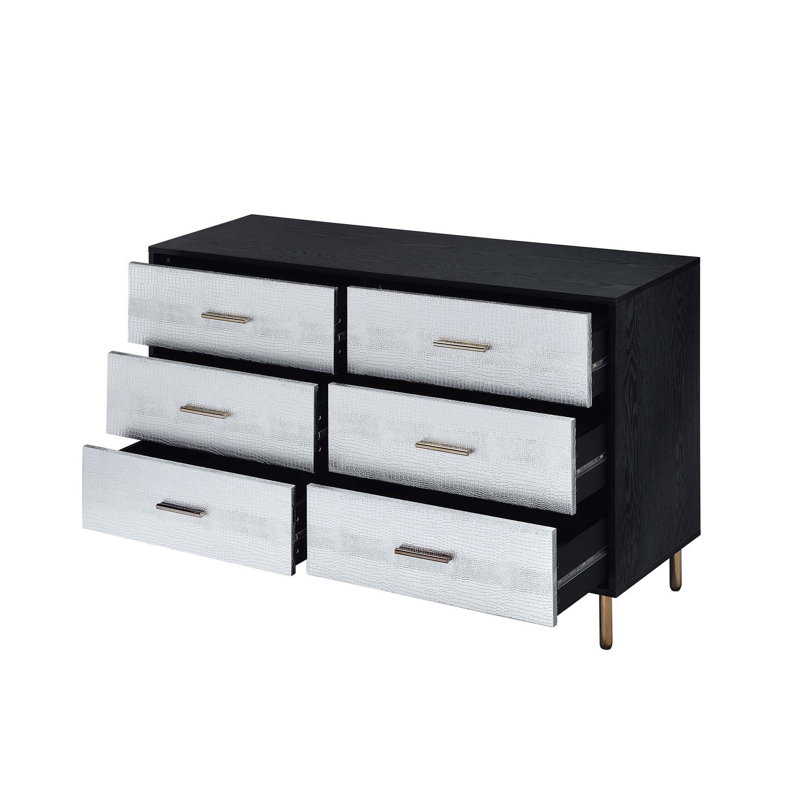 Commode Myles à finition noire, argentée et dorée