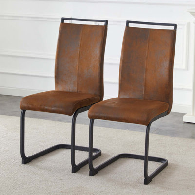 Retro - Style Suede - Like Tech Fabric Dining Chairs, Sturdy Metal Legs For Intimate Dining Spaces.Ergonomic Arc Backrest + Reinforced Metal Frame.Set Of 2.