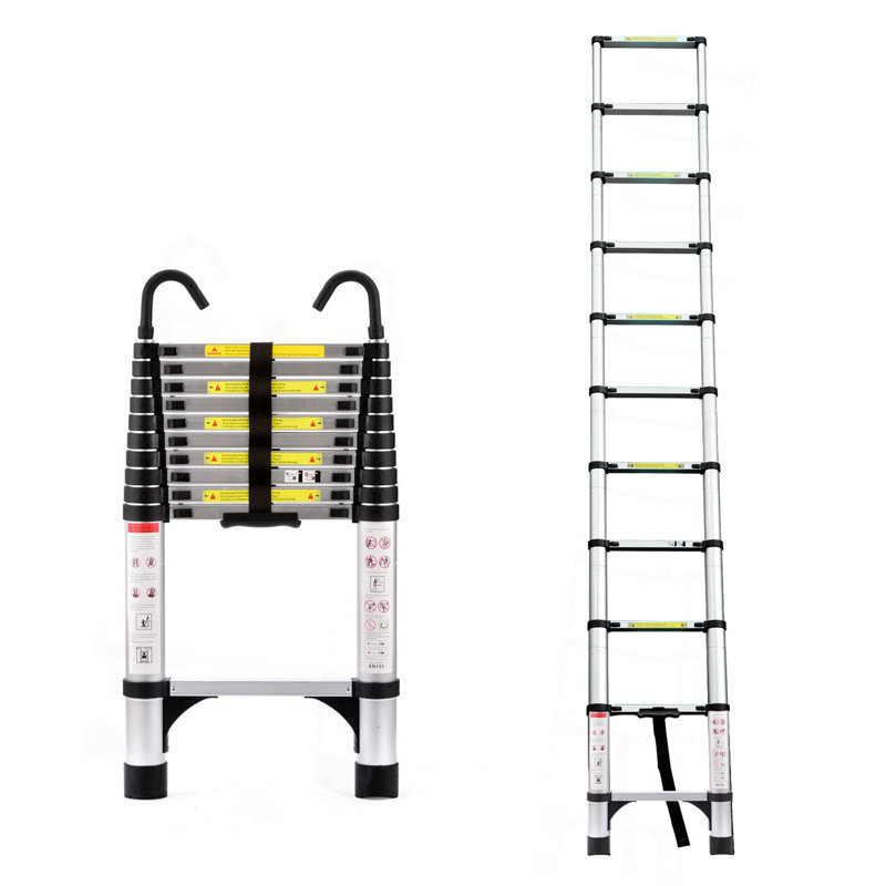 Échelle rétractable 10,5 pi (environ 3,2 m), échelle pliable multifonctionnelle, avec crochet, échelle rétractable en aluminium, convient pour une utilisation quotidienne dans un véhicule récréatif, un grenier, une maison, 330 livres
