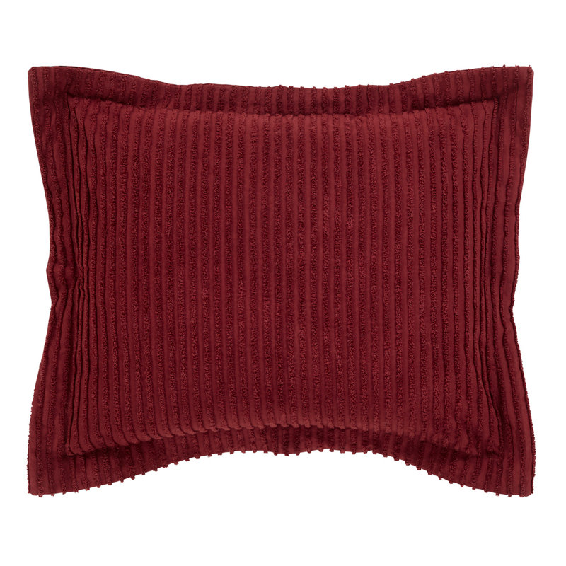 Jullian 100% Cotton Tufted Pillow Sham, Modern Stripe Design, Soft Breathable Decorative Cover, OEKO-TEX Certified, Machine Washable, Standard (21" x 27"), Burgundy, All-Season