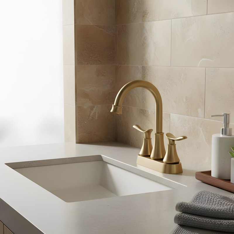 Modern Bathroom Sink Faucet with 2 Handles, Brushed Gold