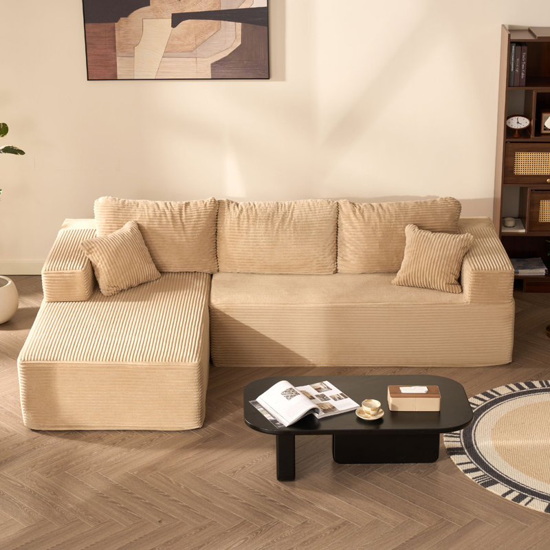 Corduroy Sofa, Camel, 272cm Left Chaise