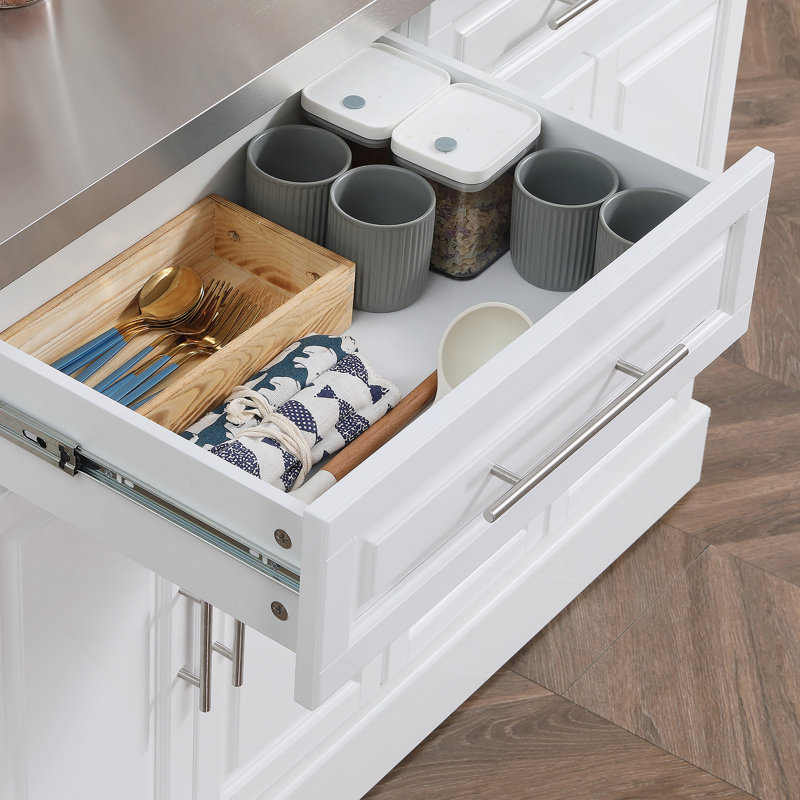 Rolling Kitchen Island, White, White