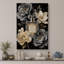 Bouteille de parfum noir doré avec des fleurs élégantes, images de chambre à coucher, impression sur toile encadrée-132064153-132064159