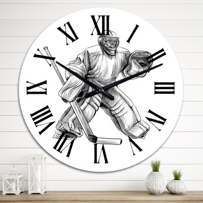 Joueur de hockey en noir et blanc, sport d'hiver II - horloge murale mondiale