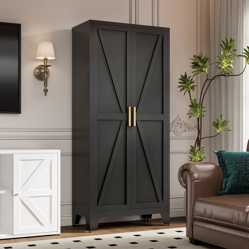 Armoire de rangement à 5 niveaux pour garde-manger en métal 71 po, Noir, noir, noir, noir