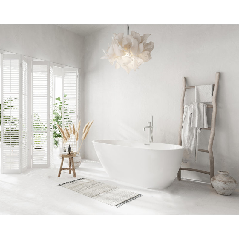 59 Inch Bathtub in Glossy White with Trim, Brushed Nickel