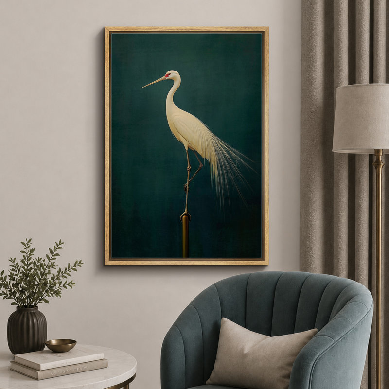 Oiseau aigrette vert rétro, photos de salle de bain rustique moderne, impression sur toile encadrée, H 36 po x l 24 po