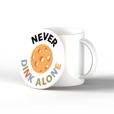 Never Dinking Alone Black Ceramic Round Coaster