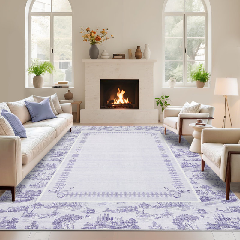 Tapis bohème vintage lavable à motif floral pour salon, lavable à la machine, style ferme, Mauve clair