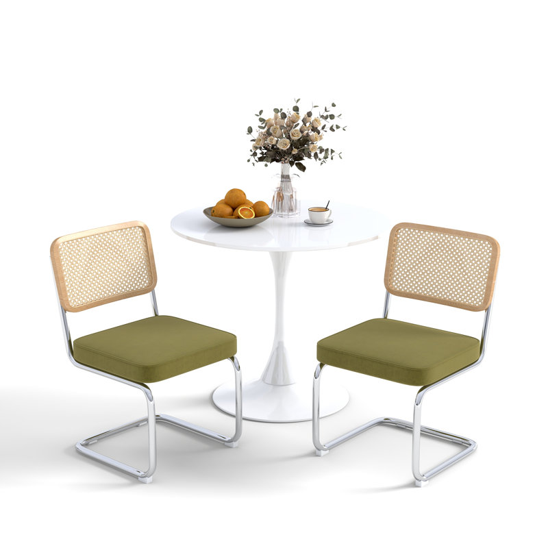Elegant 3 Piece Dining Room Round Table and Chairs Set, White, Green