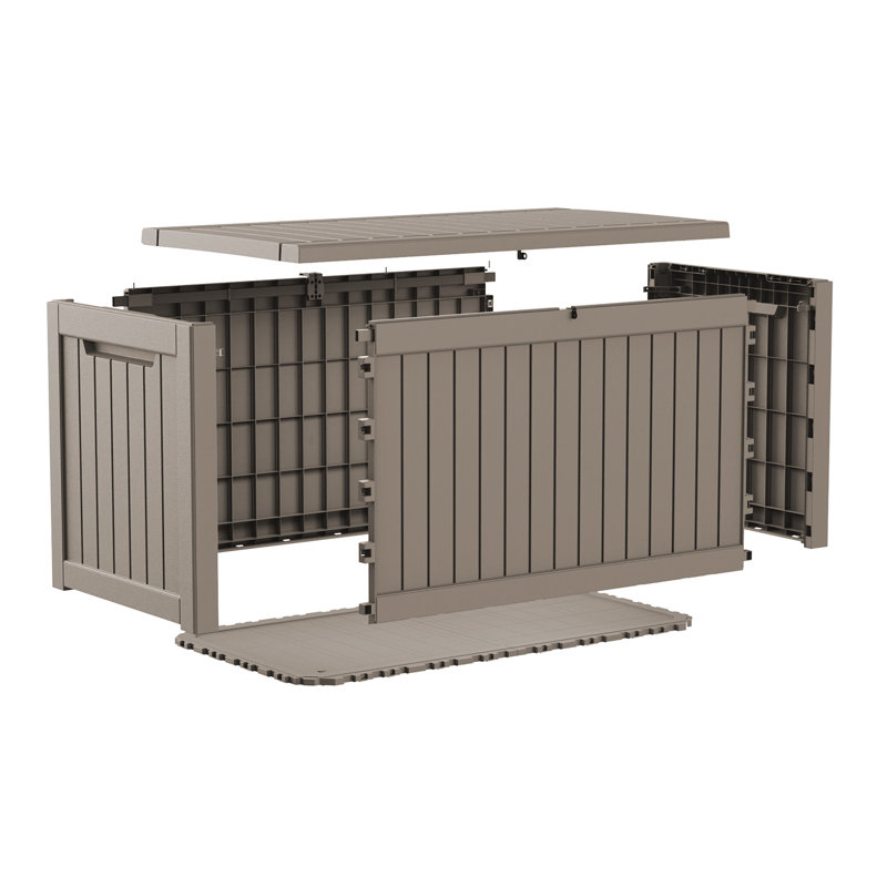 Coffre de terrasse verrouillable à grain de bois 230 gallons avec résine résistante à l'eau, Brun