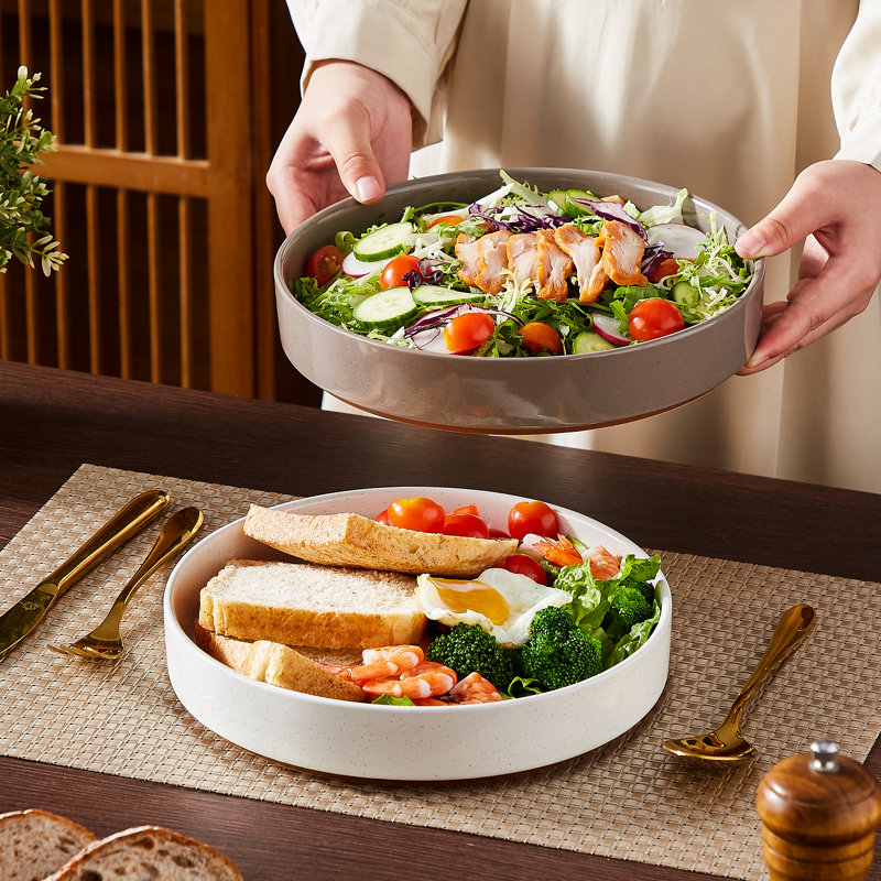 4-Piece 1140ml Sesame Glazed Stoneware Pasta Bowl Set, White/Pink/Grey/Brown