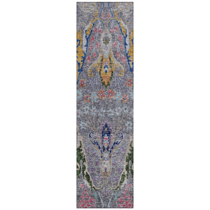 Machine Washable Indoor/Outdoor Xhevrie Gray Rug, Runner 2'3" x 7'6"