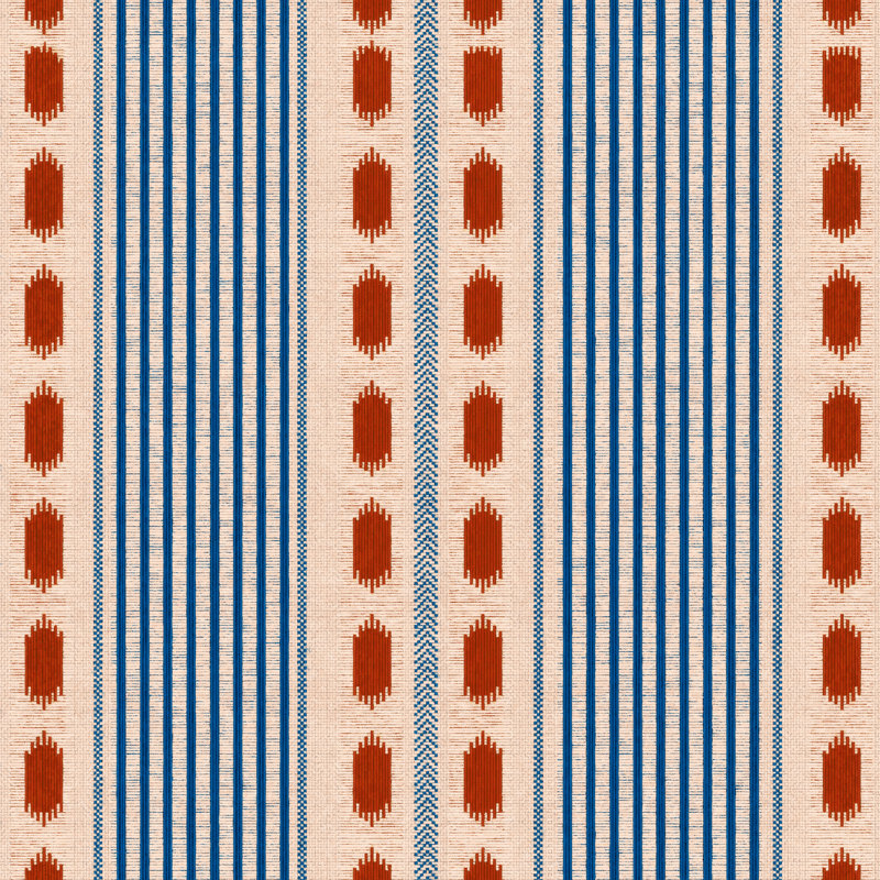 Transylvanian Rhapsody Striped Wallpaper Roll, Blue/Red/Taupe