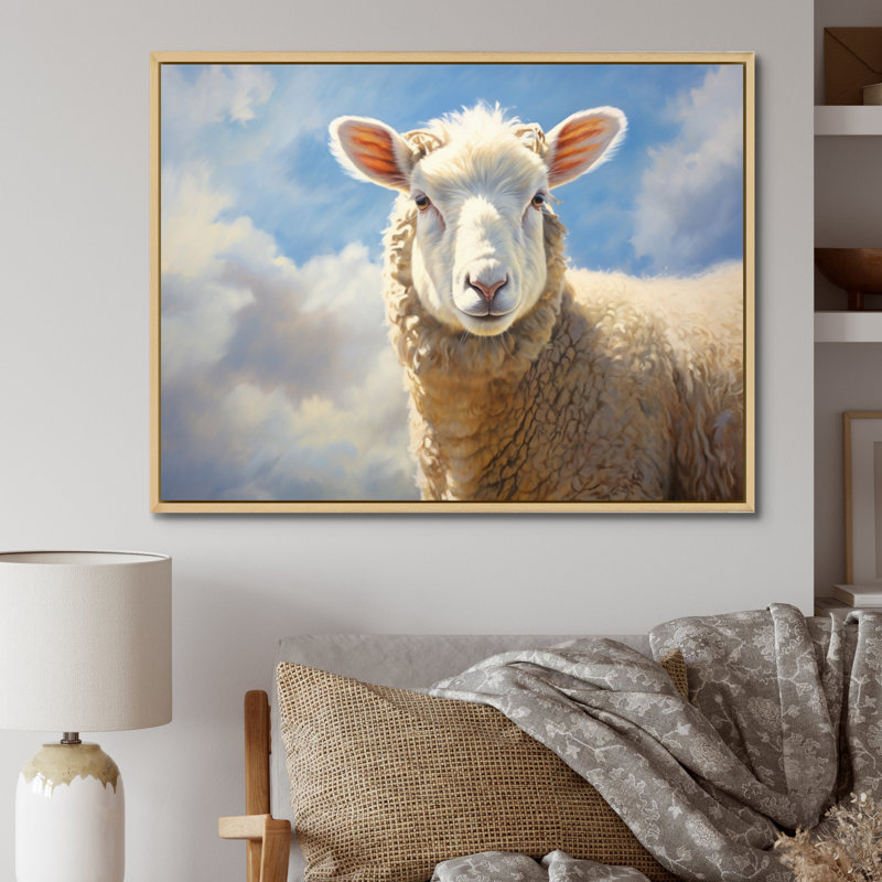 Portrait de mouton I - impression, H 30 po x l 40 po x P 1,5 po, Cadre naturel flottant