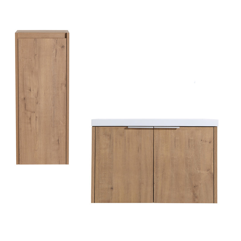 Meuble-lavabo mural avec lavabo et armoire latérale, 30"