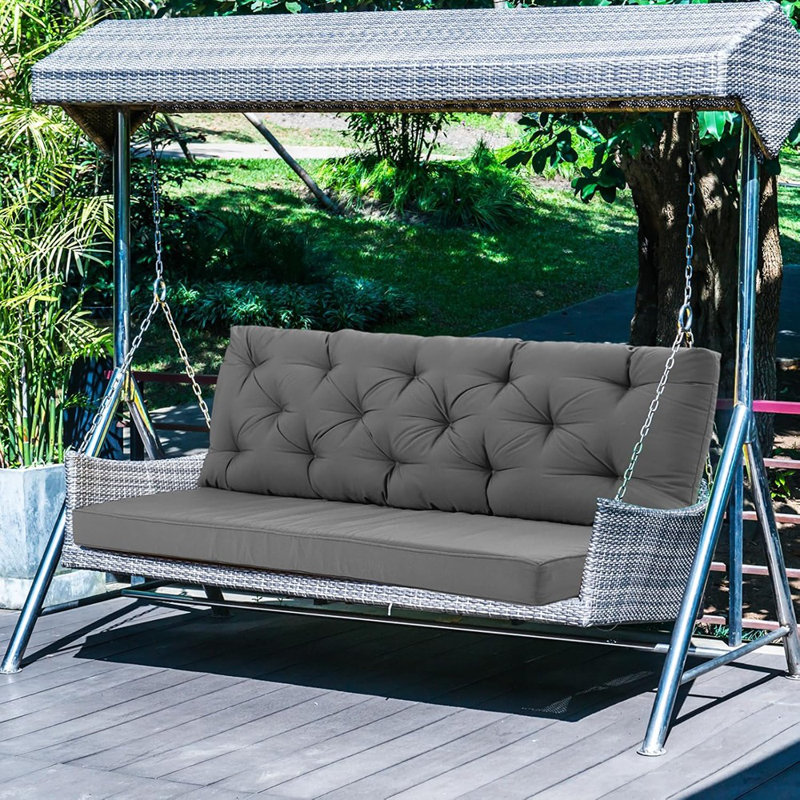 Coussins de balancelle d'extérieur avec dossier, 60 po x 40 po x 4 po, imperméables, conception fendue, gris, remplacement de banc de patio