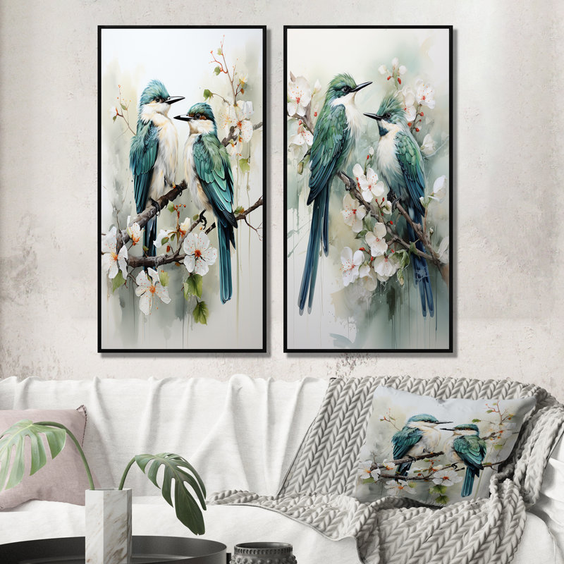 «Bird Serenade Of Feathers», 2 pièces, Cadre noir, H 20 po x l 24 po