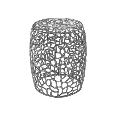 Aluminum Drum End Table With Intricate Design-Silver