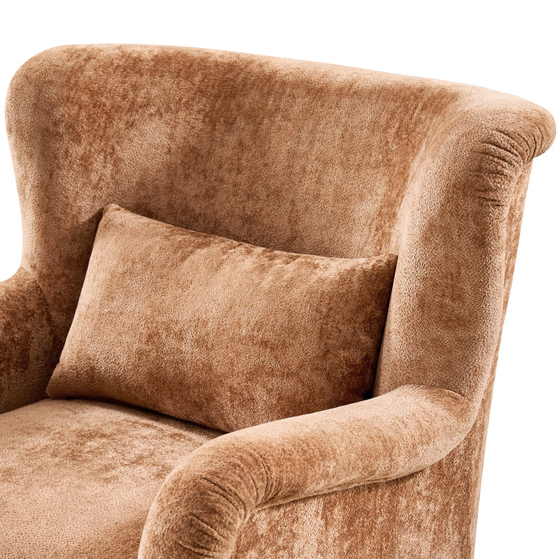 Fauteuil d'appoint à oreilles Walbert Modern Boucle avec coussin et pieds en bois massif, Cuivre