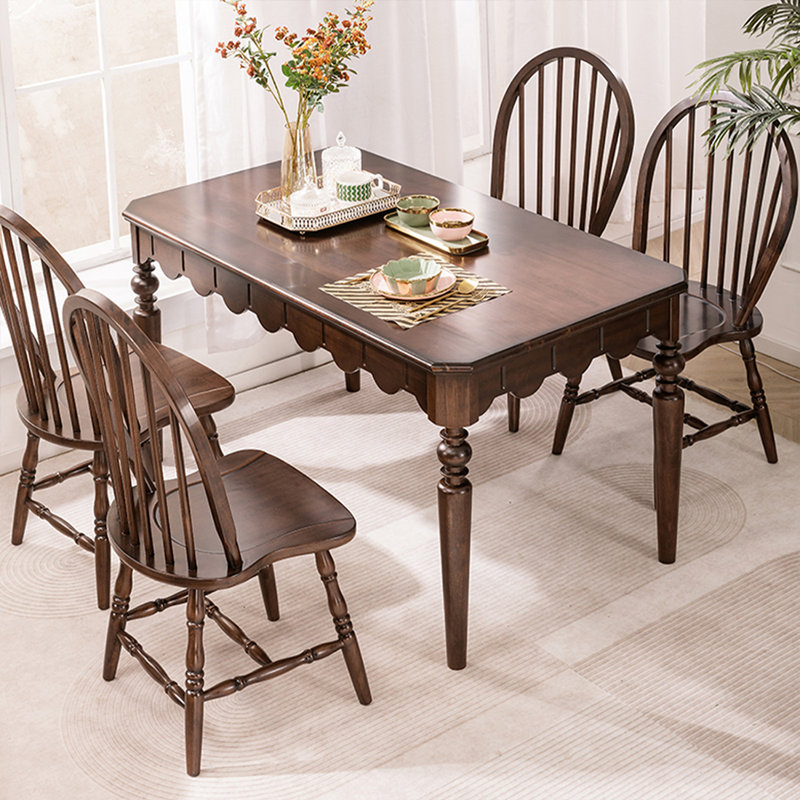 Modern Nut-Brown Rectangular Solid Wood Dining Table, 29.53"H x 62.99"L x 33.46"W