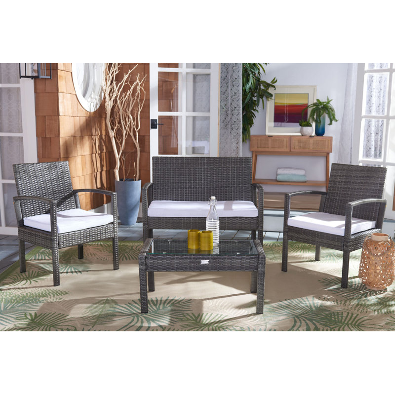 Dianna 4 - Person Patio Conversation Set with Cushions, Gray Brown, White