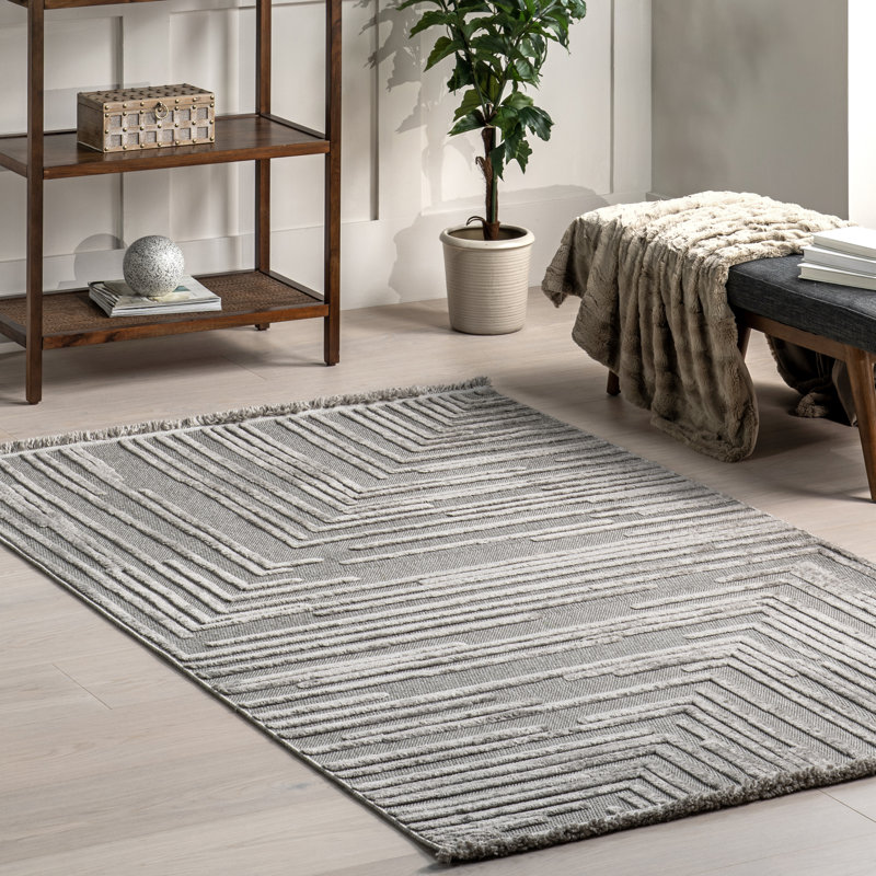 Tapis abstrait Ziva pour le salon, la chambre et la cuisine, gris / gris clair, Rectangle de 5 pi x 8 pi
