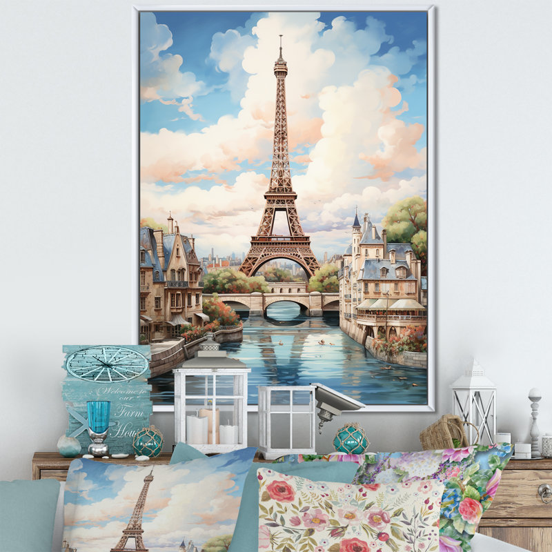 Tour Eiffel, paysage parisien, Cadre flottant blanc, 32" H x 16" W